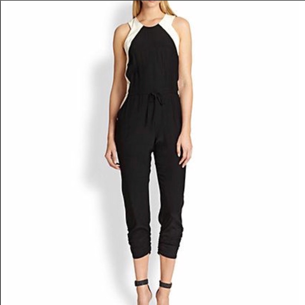 Beautiful Parker Silk Black/ White Cream Silk Romper Jumpsuit Size Xs